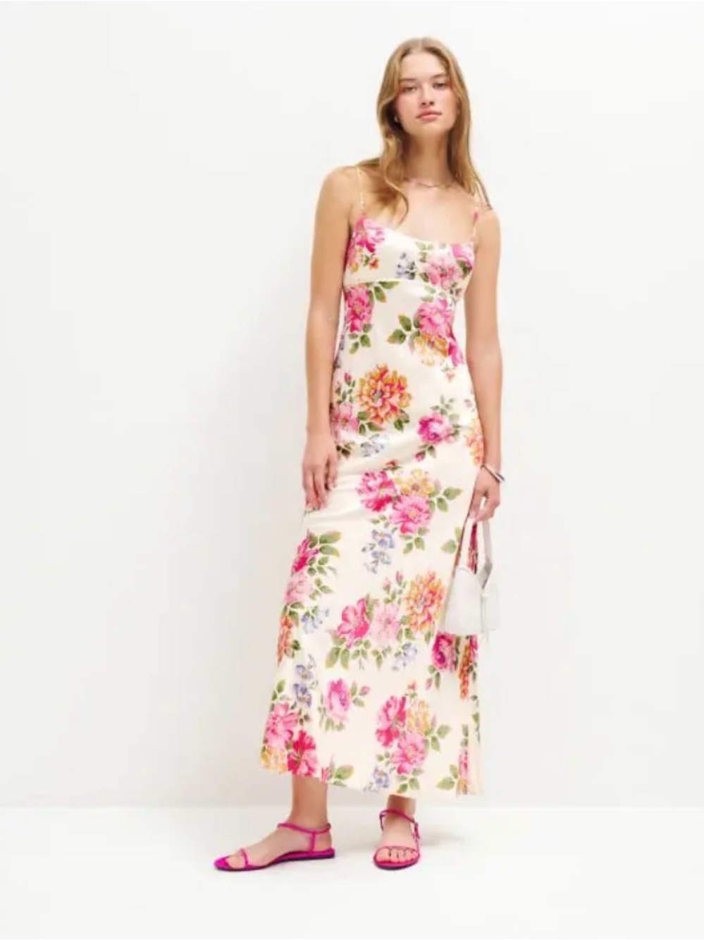 Reformation Kailyn Floral Slip Silk Maxi Dress (100% Silk, Lined)
